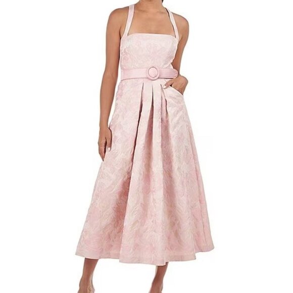 Kay Unger Pink Mauve Morgana Floral Jacquard A-Line Dress *Less Belt* - Picture 1 of 2